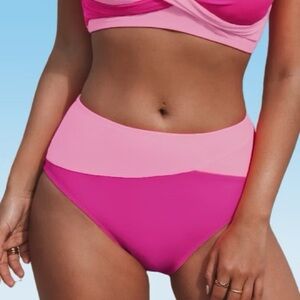 Cupshe Pink Color-Block High-Waisted Bikini Bottoms